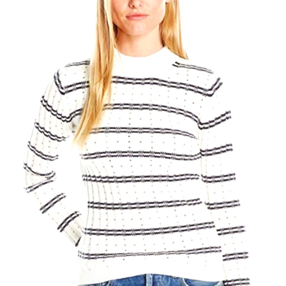 French Connection Striped Black & Winter White Sweater Size Large